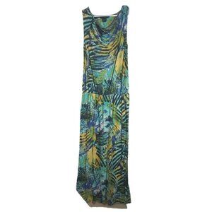 Calvin Klein Jeans Maxi Floral Tank Dress Drape Front Neck Abstract Art Flowy Sm